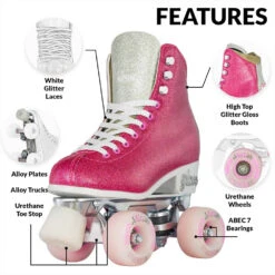 Crazy - Disco Glam - Retro Skates - Pink / Silver -Roller Skating Store Crazy DiscoGlam Pink Silver 3