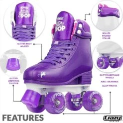 Crazy - Glitter Pop Adjustable Quad Skates - Purple -Roller Skating Store Crazy GlitterPop purple 5