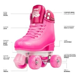 Crazy - Glitter Pop Adjustable Quad Skates - Pink -Roller Skating Store CrazyGlitterPOP Pink2