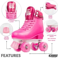 Crazy - Glitter Pop Adjustable Quad Skates - Pink -Roller Skating Store CrazyGlitterPopPink 3