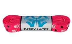 Derby Laces - Ultimate Waxed Laces -Roller Skating Store DerbyLaces HotPink WhiteSkulls BlackStars