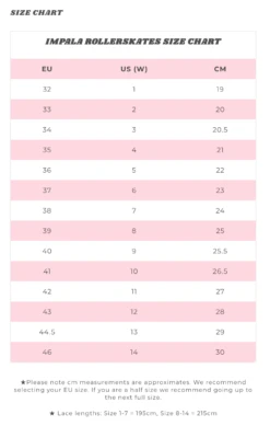 Impala Rollerskate - Holographic -Roller Skating Store Impala SizeChart a99277b6 27f2 4cca bf02 674a25cec169