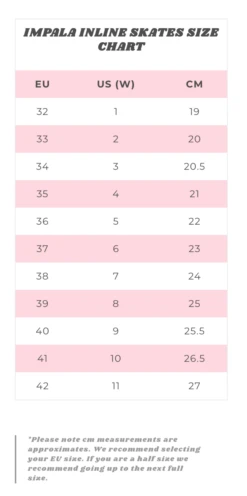 Impala - Lightspeed Inline Skate - Pink / Yellow -Roller Skating Store ImpalaInlineSkatesSizeChart d0f068ad d8a7 4566 a7f7 2eb8a41f63ab