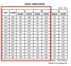 SS - Hope S III - Inline Speed Boot -Roller Skating Store SkatingStart HopeBootSizeChart